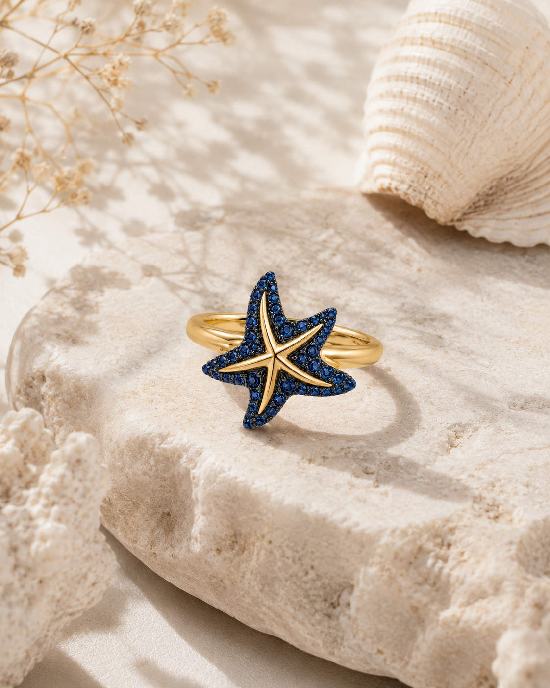 Sapphire & Diamond Starfish Ring
