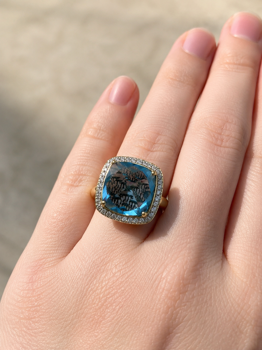Reverse Set Blue Topaz Ring
