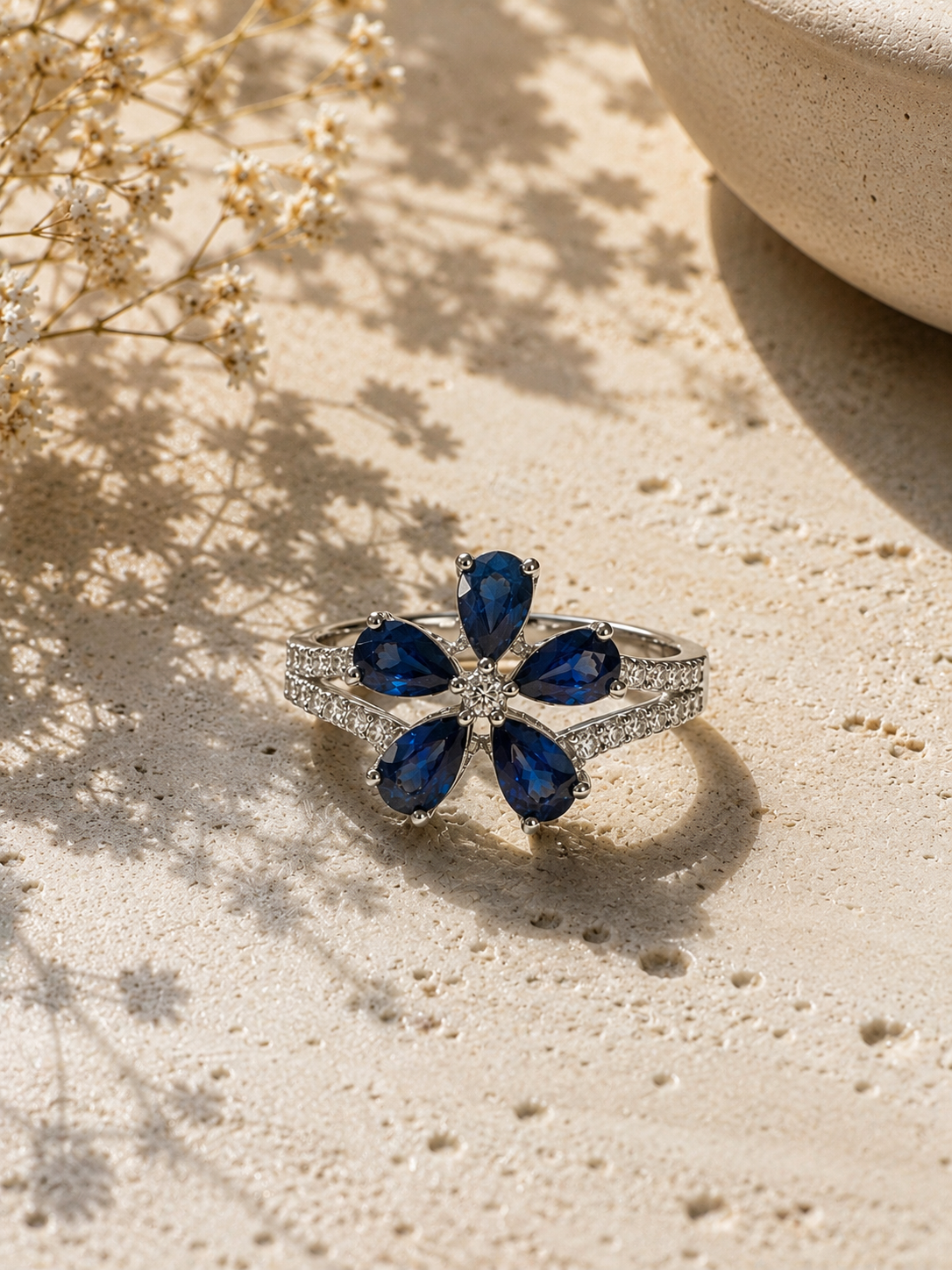 Flower Power Blue Sapphire and Diamond Ring Blue Sapphire
