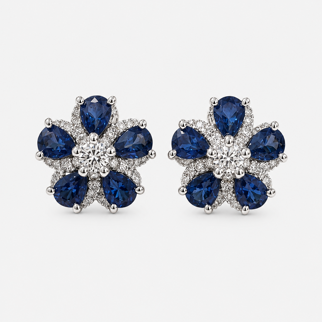 Flower Power Blue Sapphire and Diamond Studs Blue Sapphire