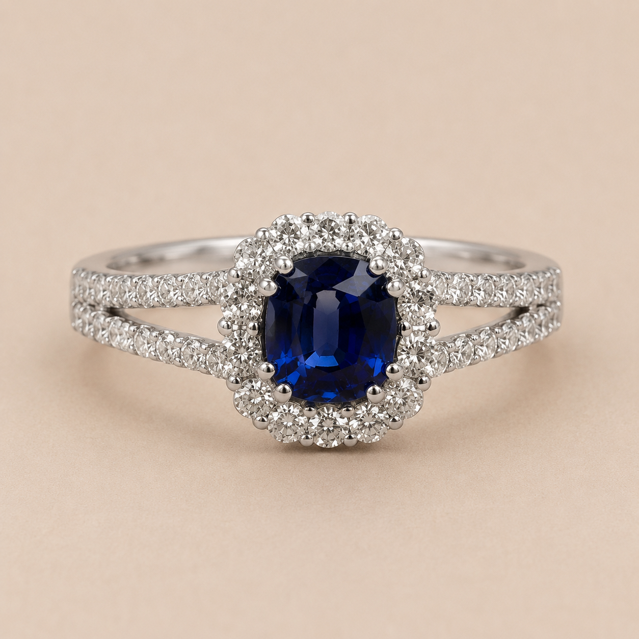GIA Ceylon & Diamond Cushion Ring