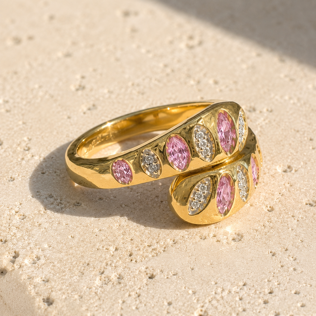 Marquise Pink Sapphire & Diamond Wrap around Ring Pink Sapphire