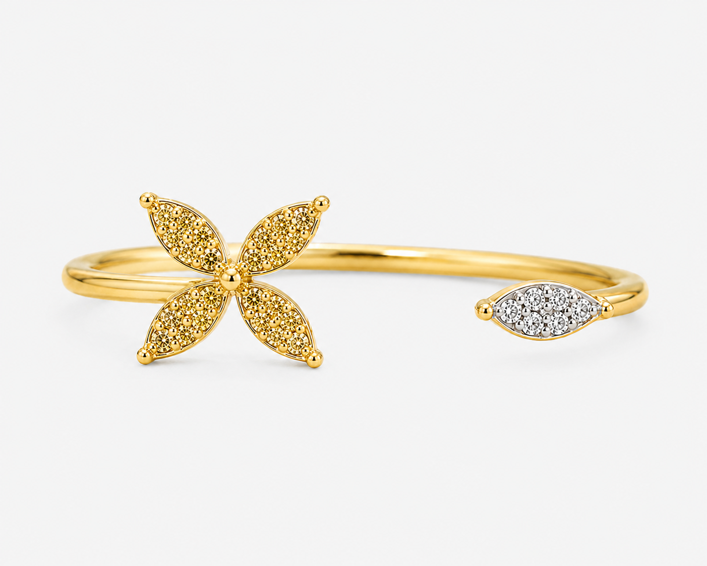 Yellow & White Diamond open Floral Ring Yellow Diamond