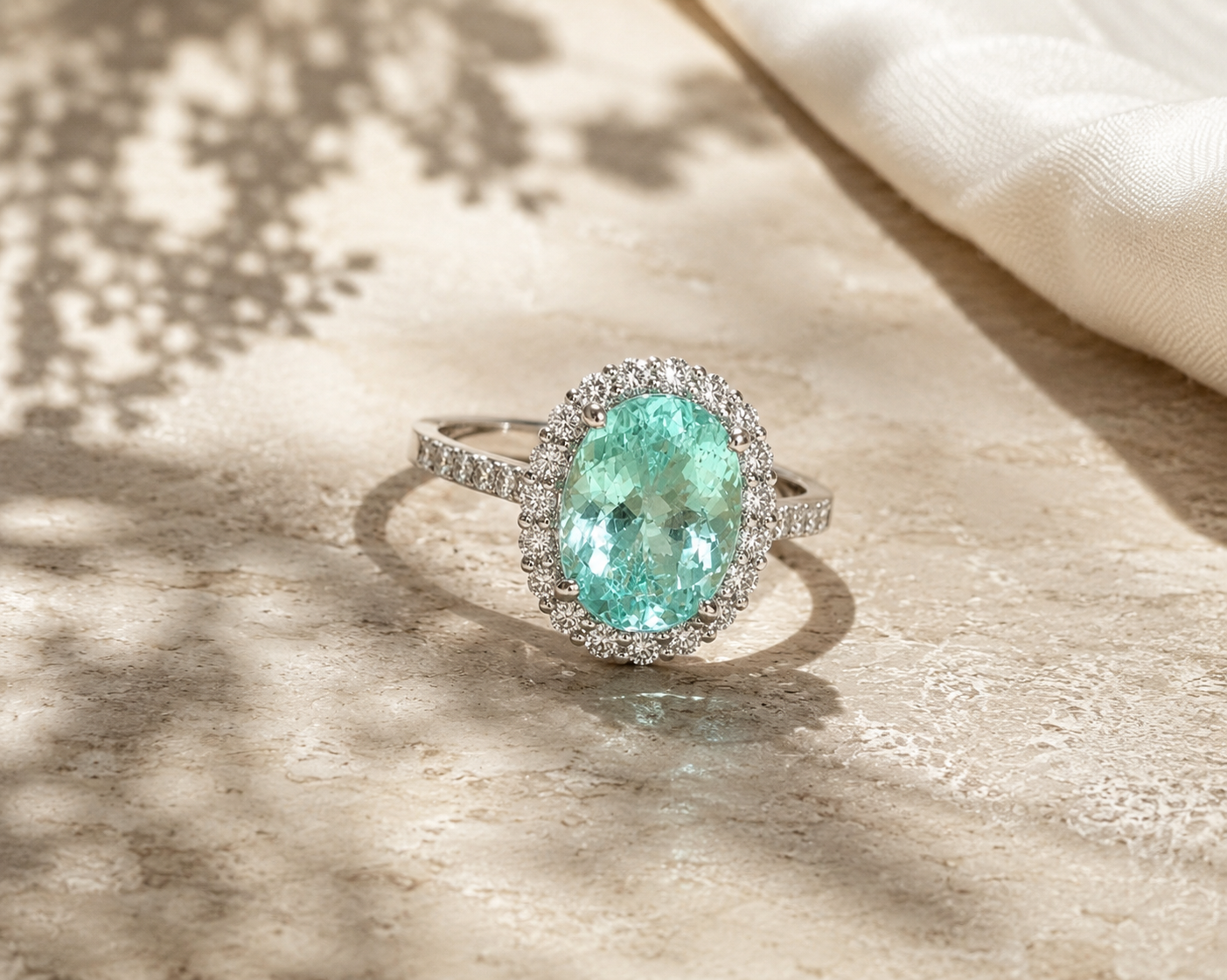 Certified Oval Paraiba & Diamond Ring
