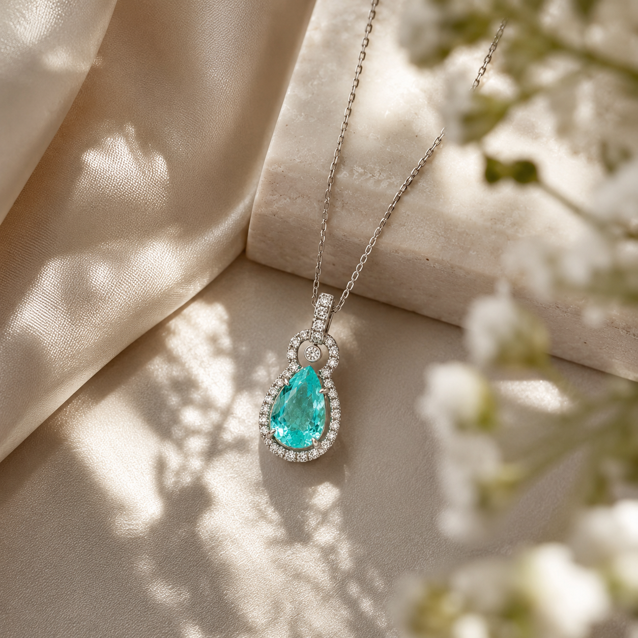 Sea Blue Paraiba & Diamond Necklace