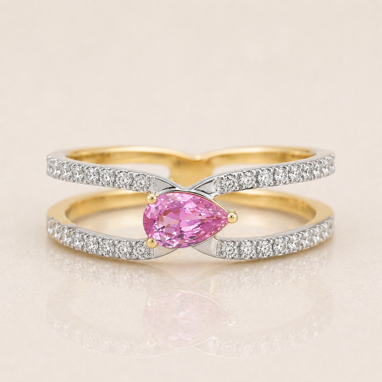 Split Shank Pear Pink Sapphire Band Pink Sapphire