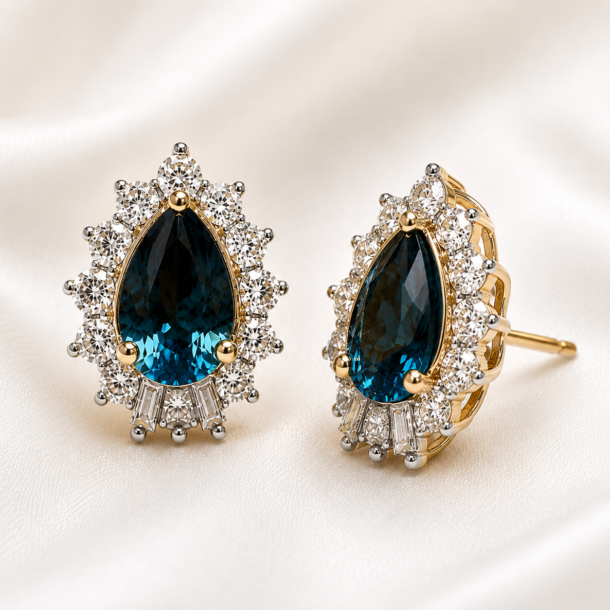 London Blue Topaz and White Diamond Pear Studs BLUE TOPAZ