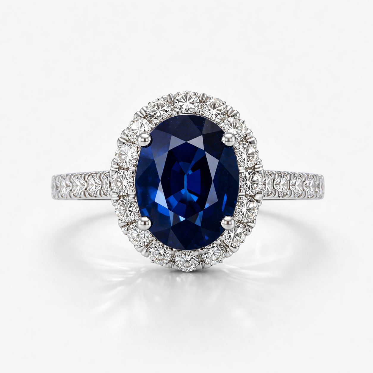 Round Blue Sapphire and White Diamond Ring Blue Sapphire