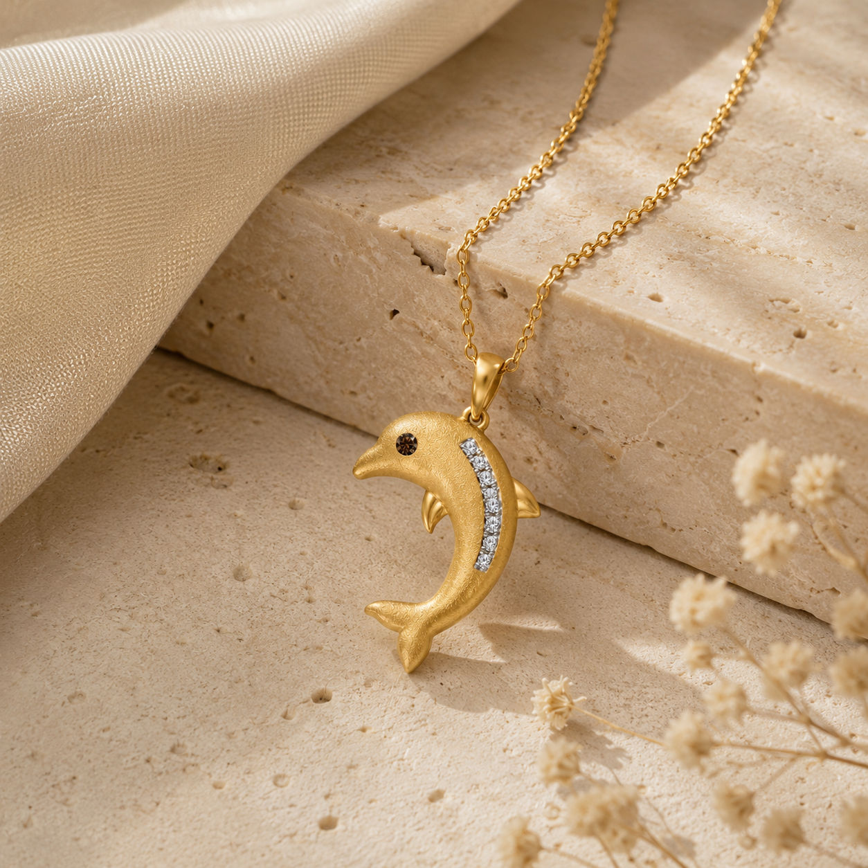 Dolphin Diamond Pendant Necklace