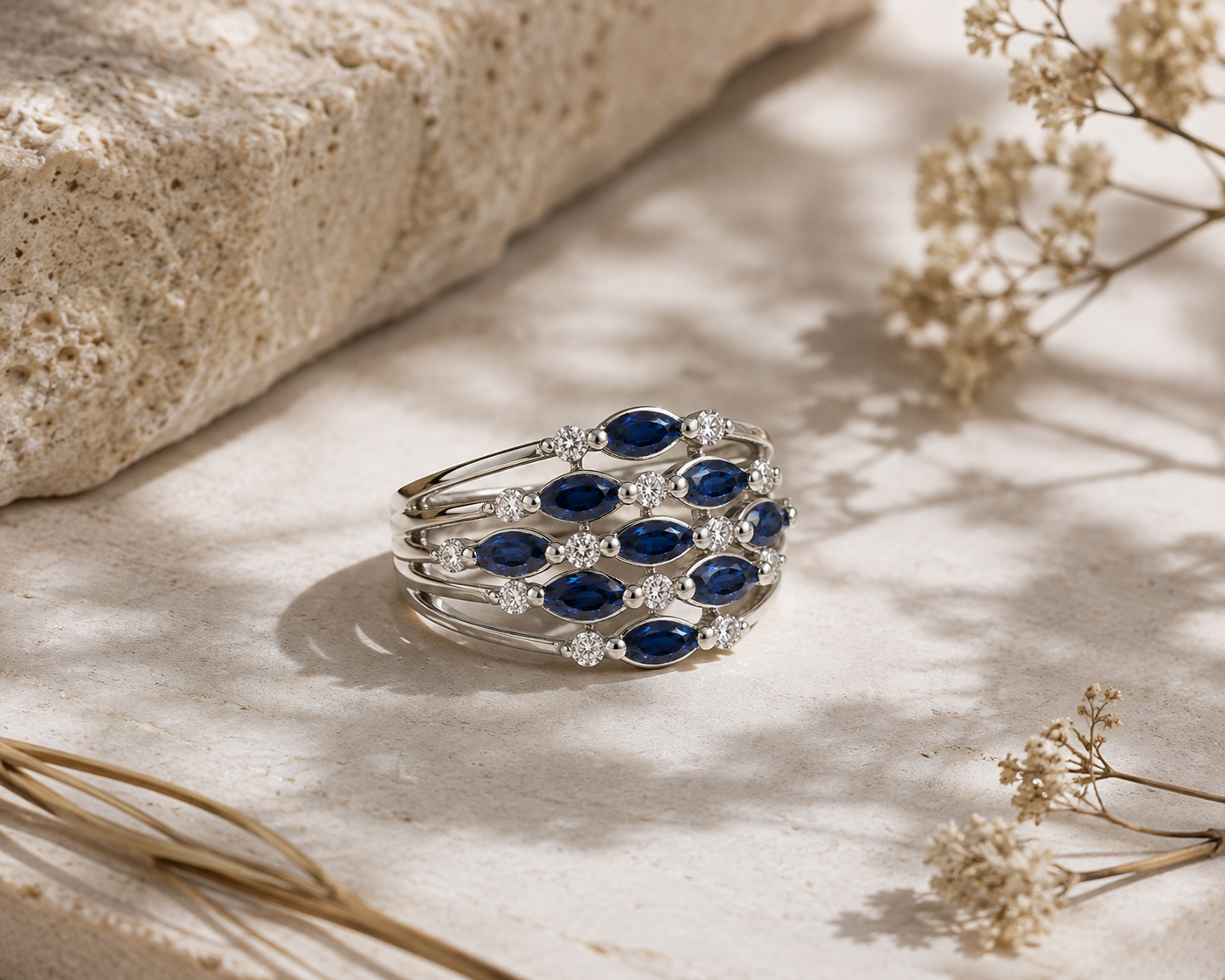 Shimmering Rainfall Sapphire Ring