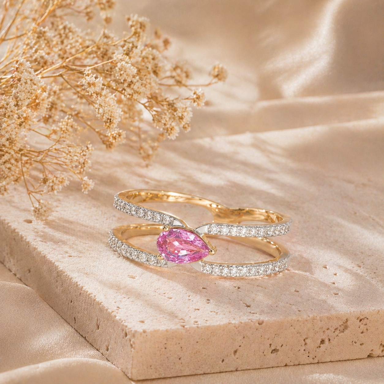 Split Shank Pear Pink Sapphire Band Pink Sapphire
