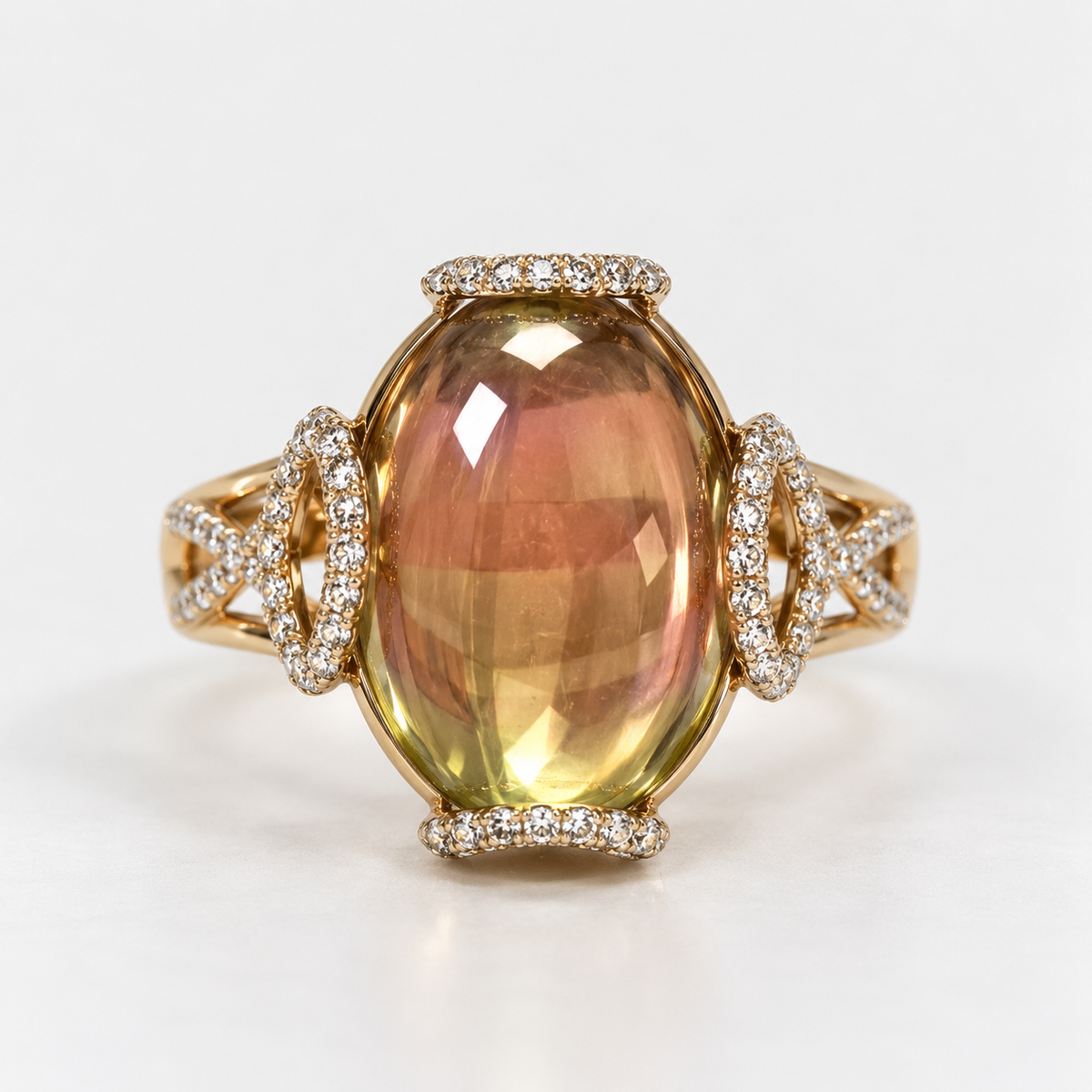 Cabochon Mirrored Csarite & Diamond Ring