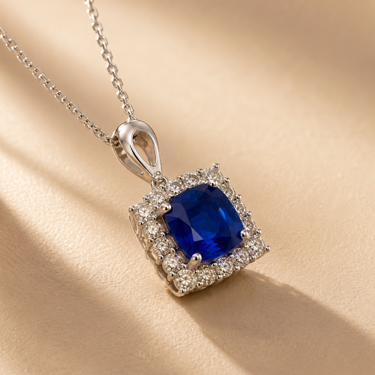 Certified Cushion Ceylon Sapphire Pendant