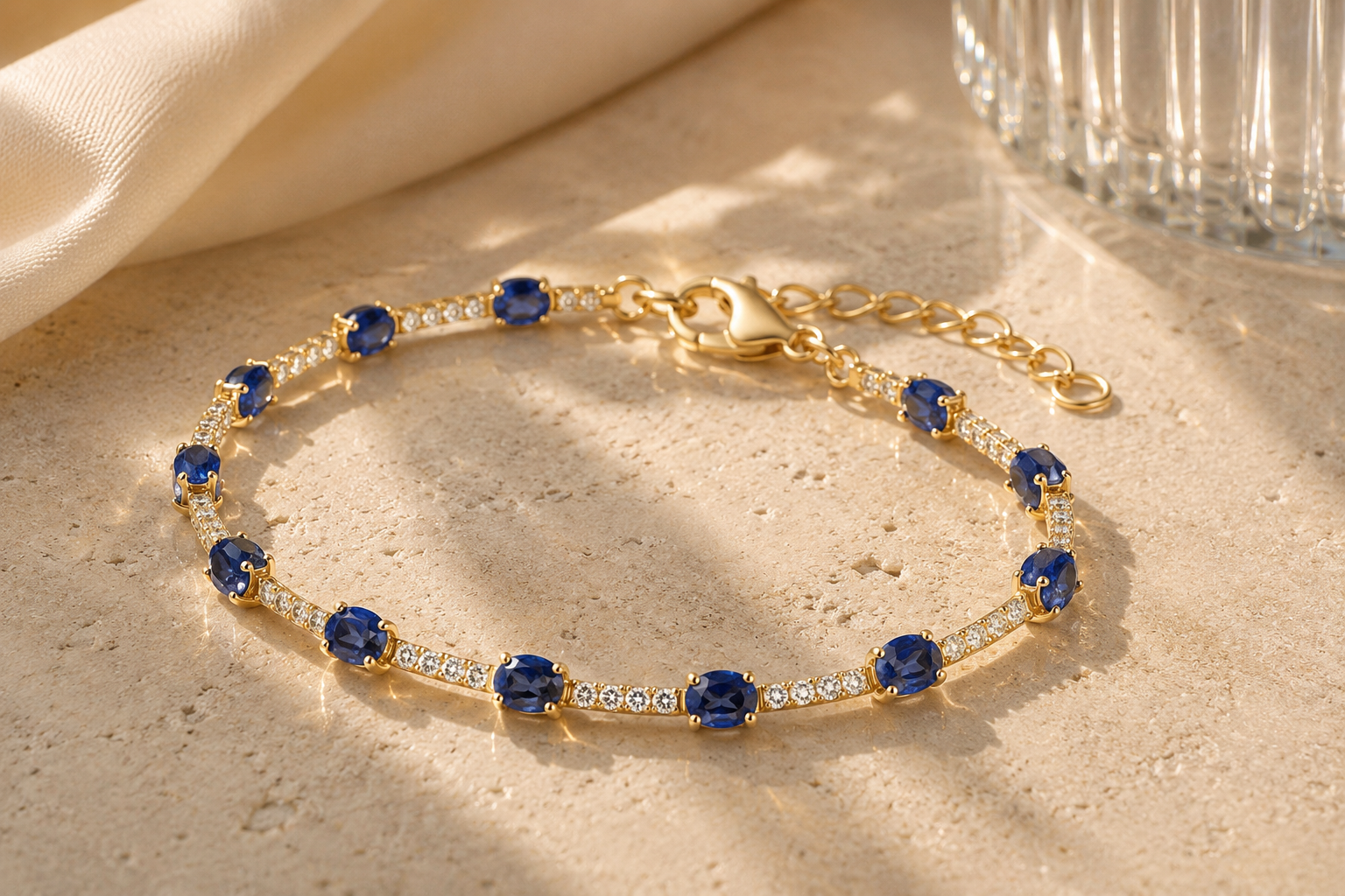 Oval Blue Sapphire and Diamond Tennis Bracelet Blue Sapphire