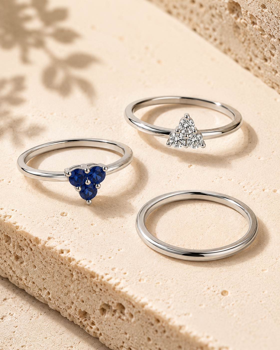 Blue Sapphire and White Diamond Triple Trio Band Blue Sapphire