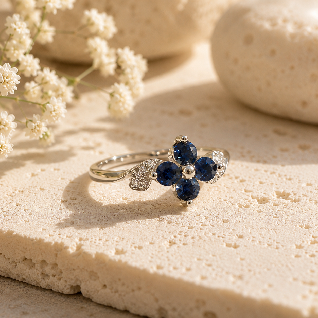 Baby Daisy Blue Sapphire and White Diamond Ring Blue Sapphire