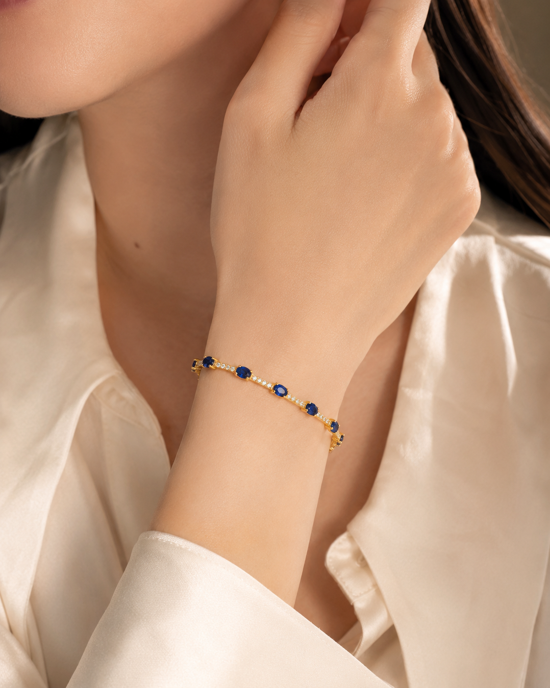 Oval Blue Sapphire and Diamond Tennis Bracelet Blue Sapphire
