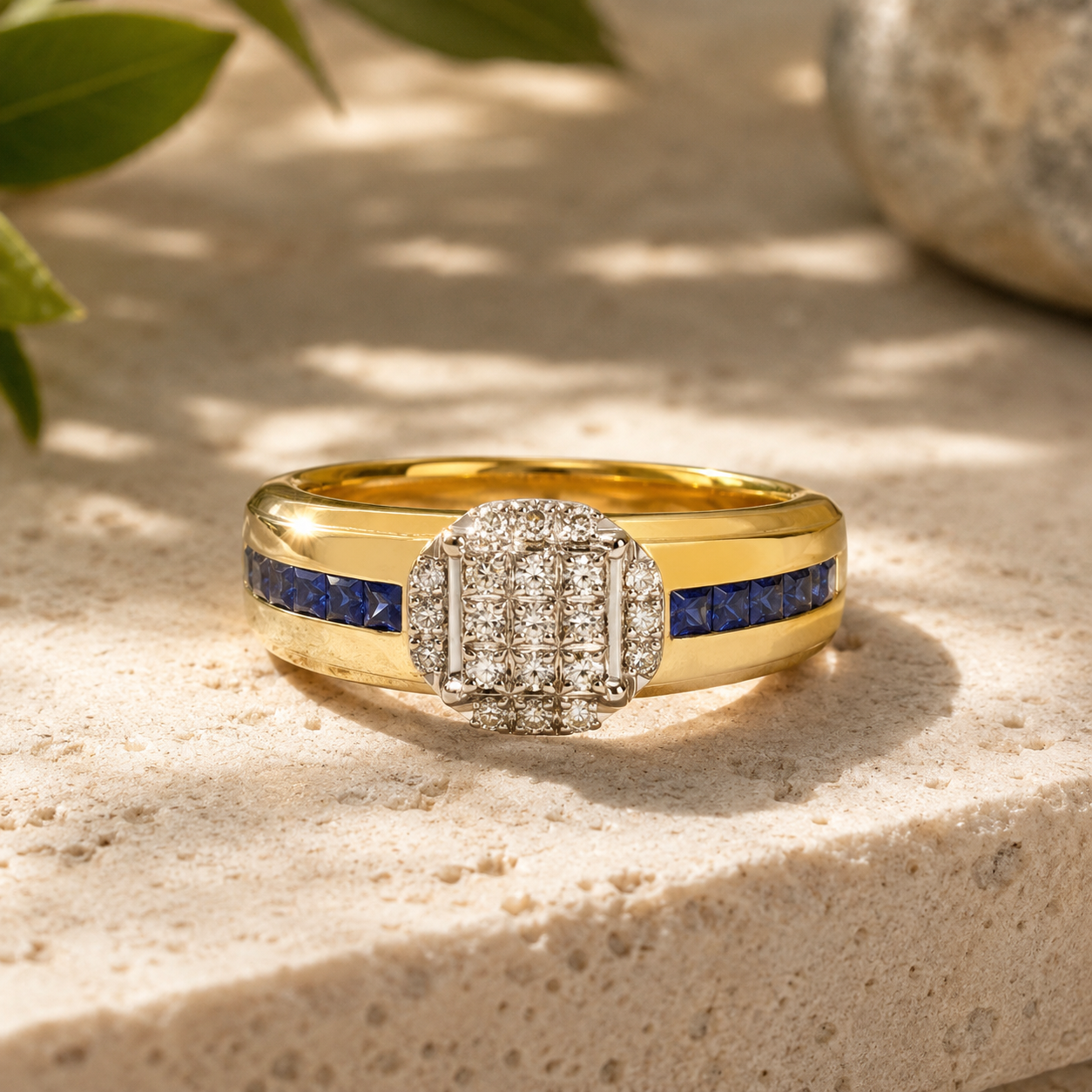 Diamond & Sapphire Mens Shield Ring