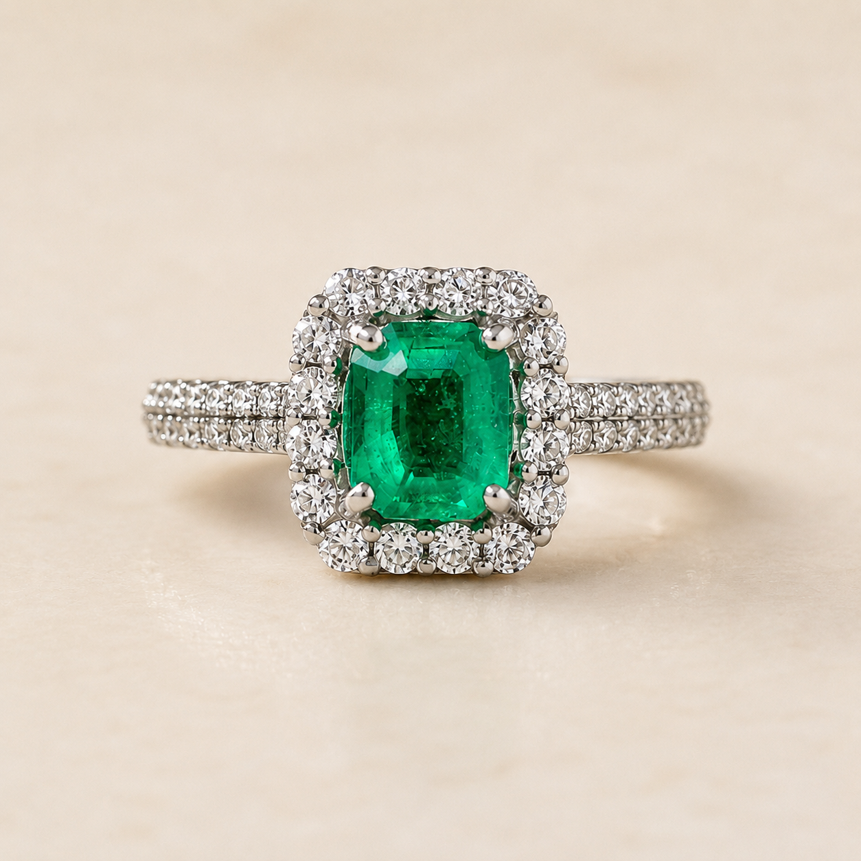 Cushion Cut Colombian Emerald Ring Emerald