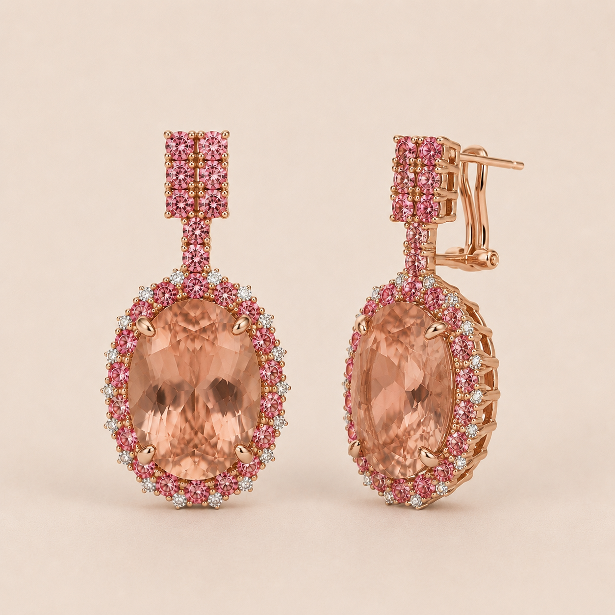Pink Sapphire Halo Morganite Earrings Bespoke