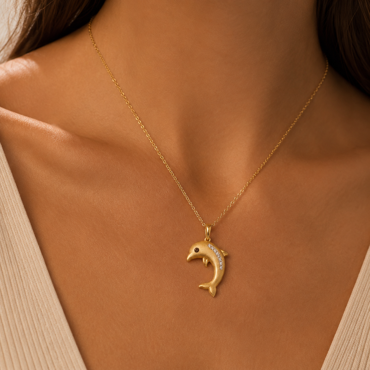 Dolphin Diamond Pendant Necklace