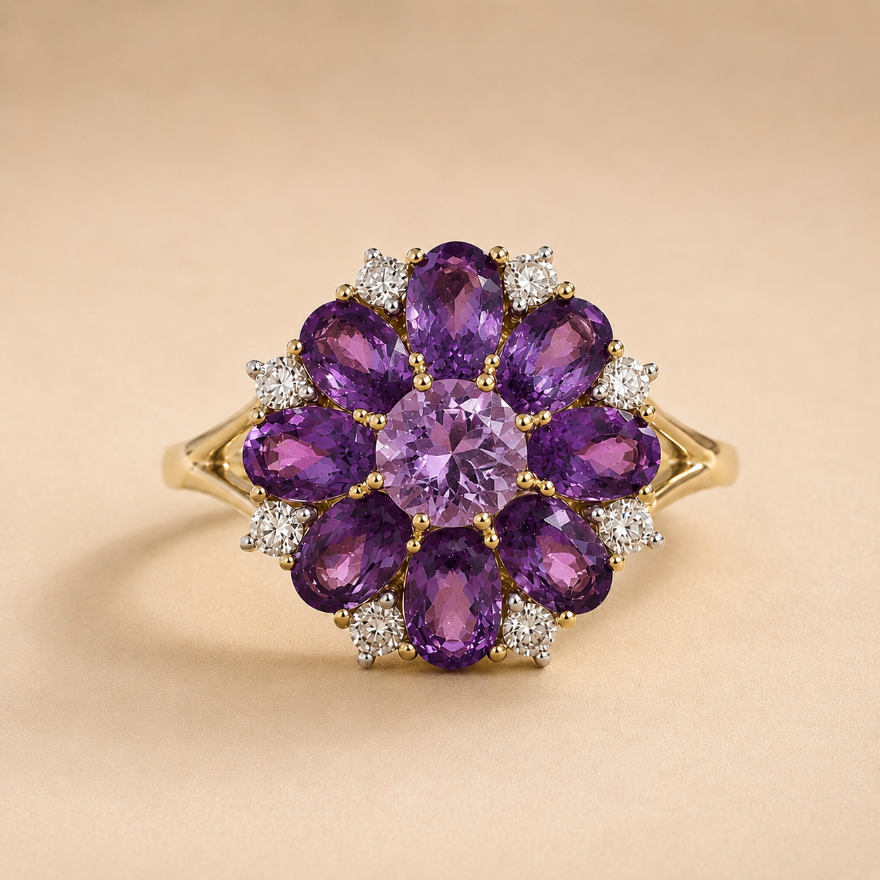 Peony Amethyst & Diamond Ring Amethyst