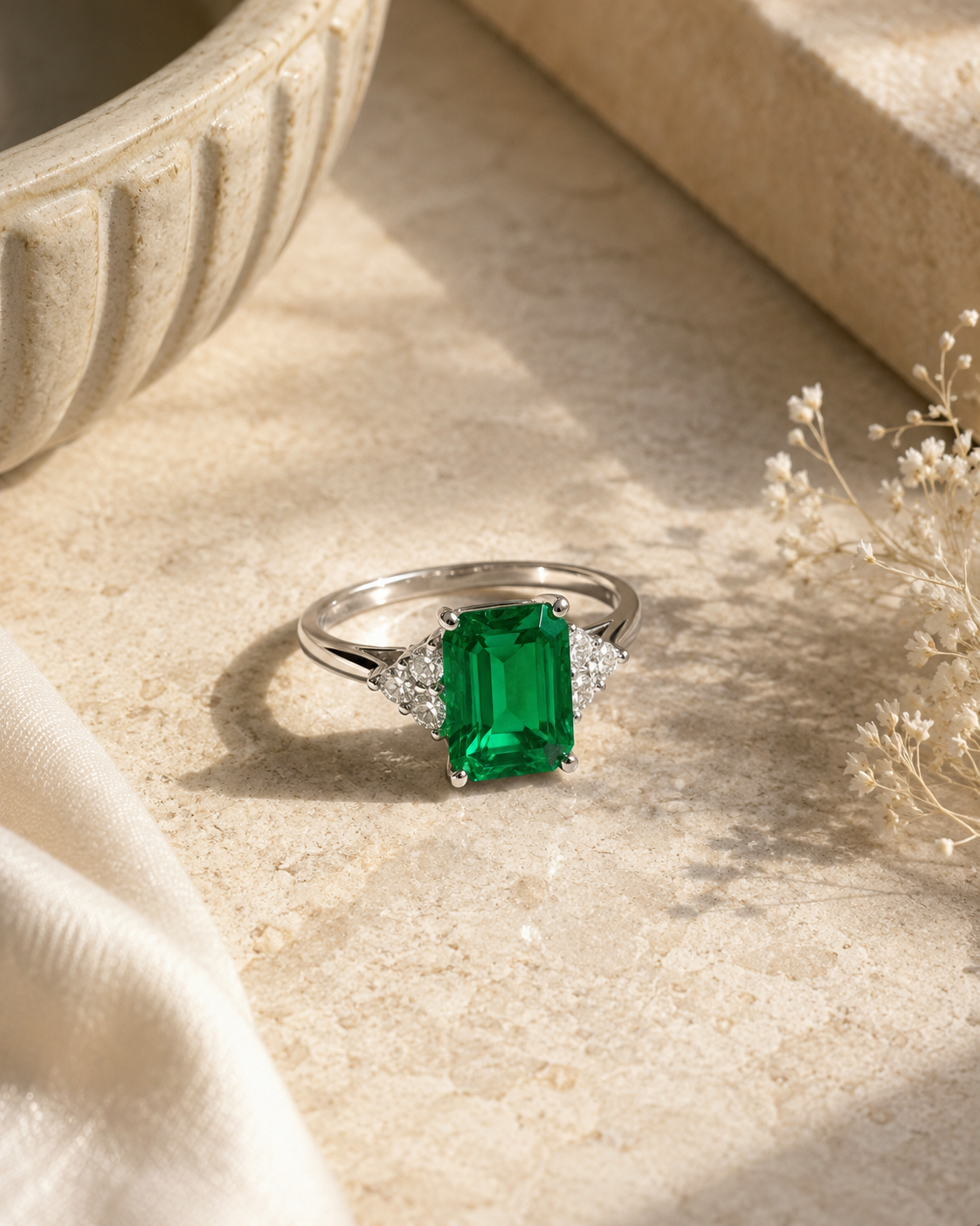 Emerald Cut Trio Diamond Ring KALLATI