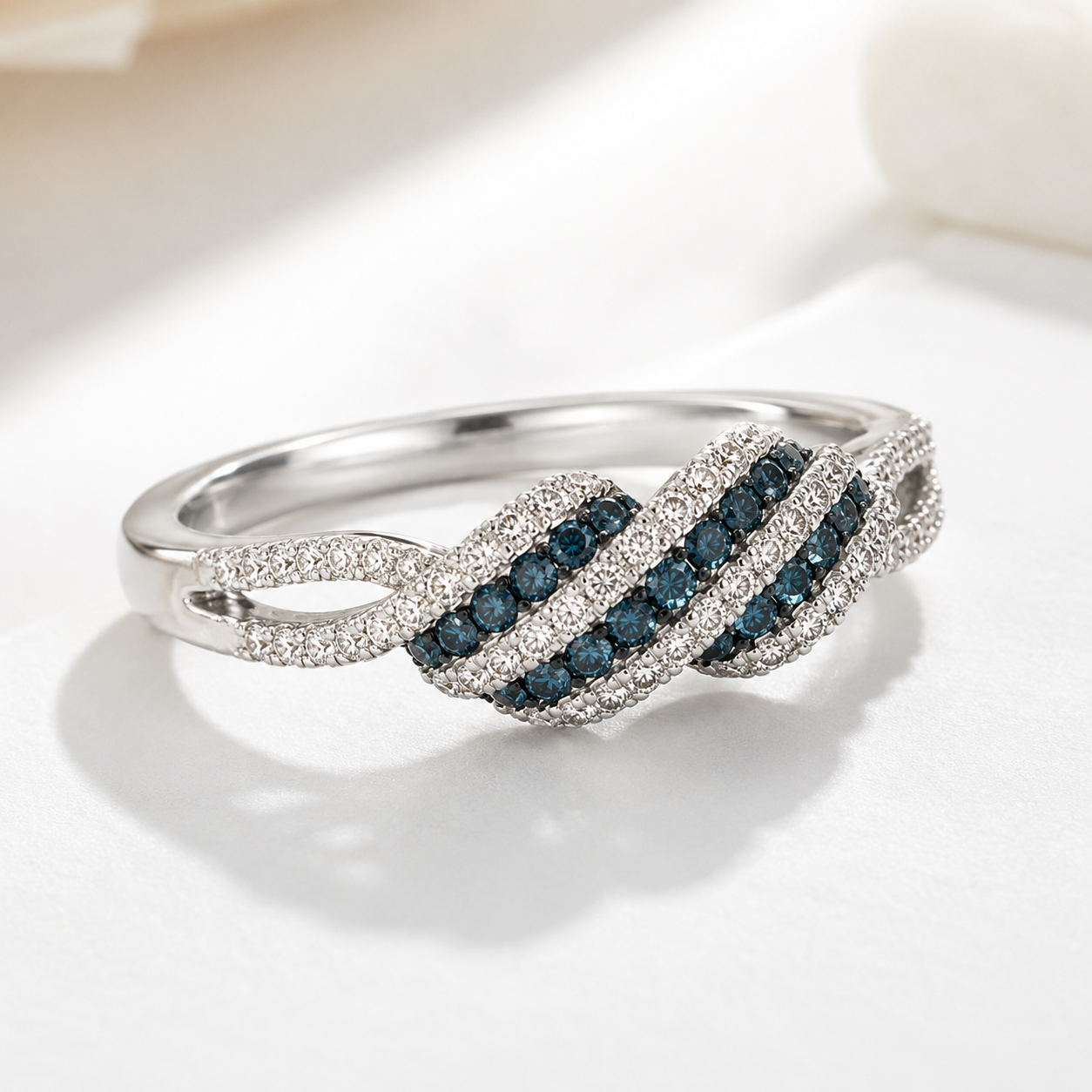 Crossing Waves Blue Diamond Ring blue diamond