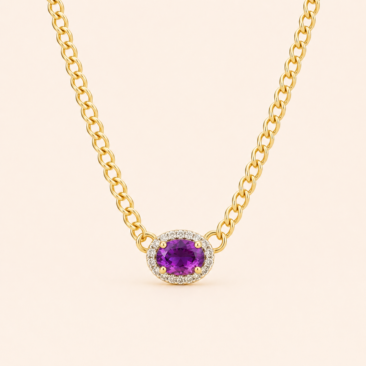Amethyst Diamond Curb Chain