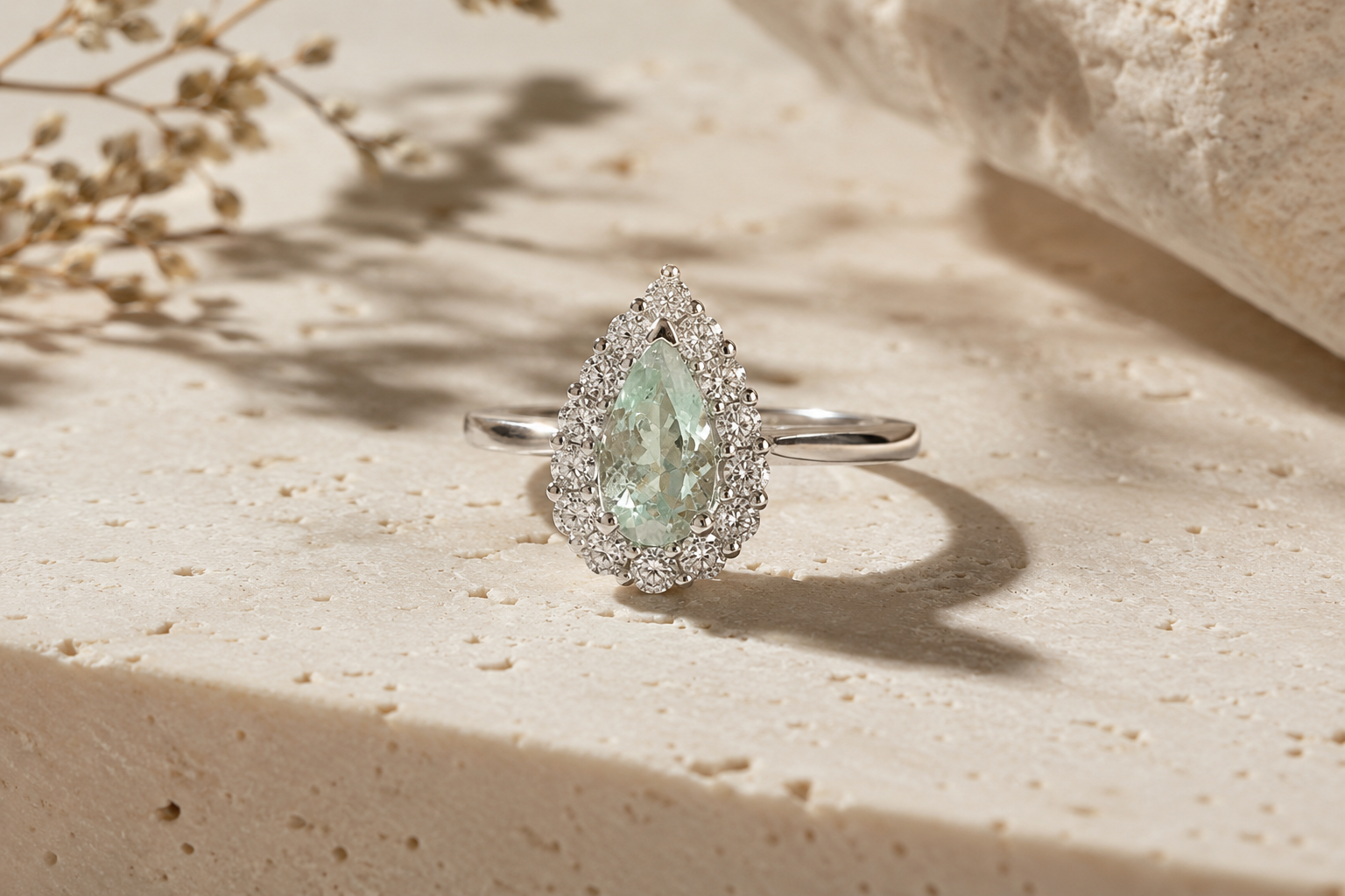 Certified Paraiba Pear & Diamond Ring