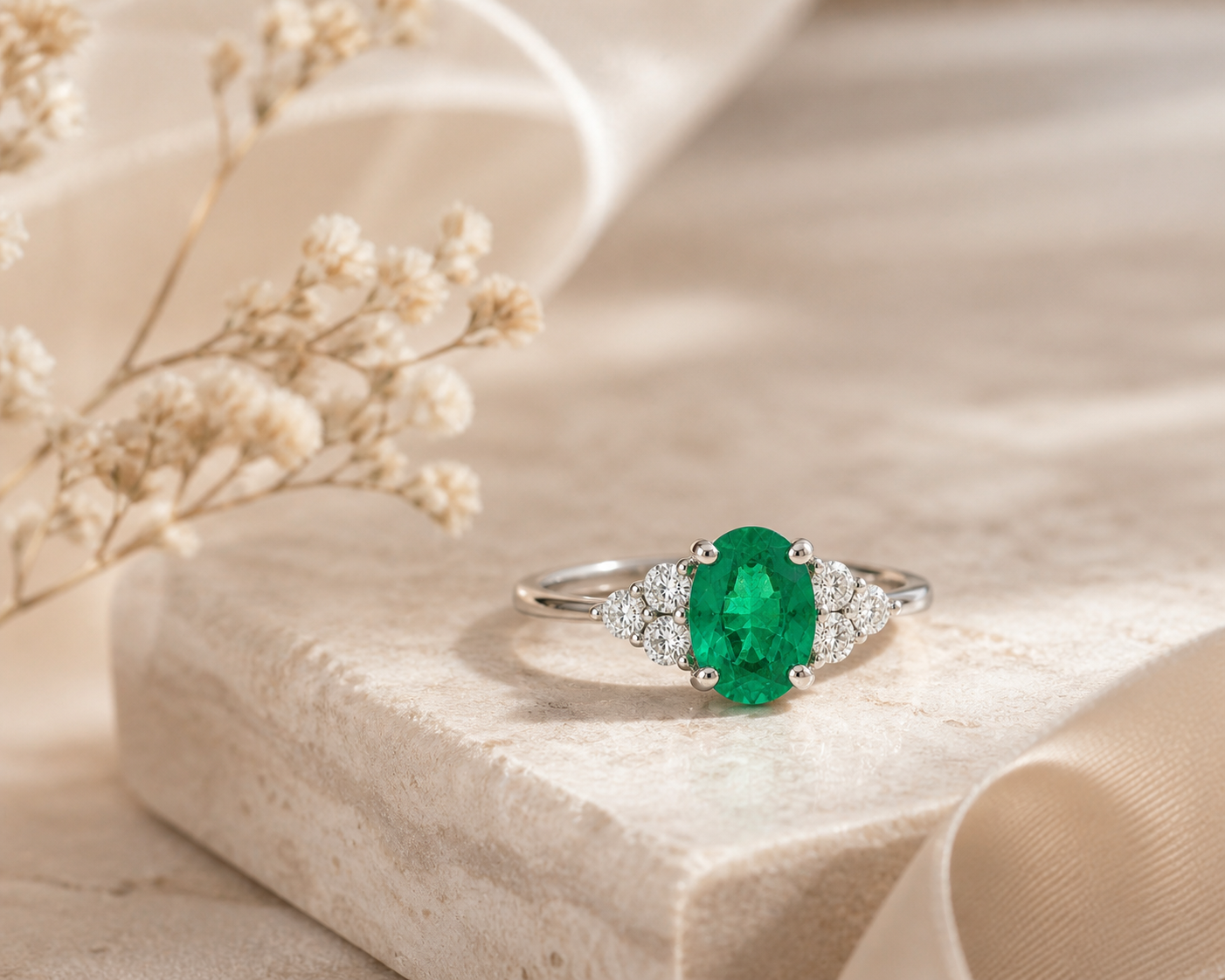 Colombian Emerald Trio Diamond Ring Emerald