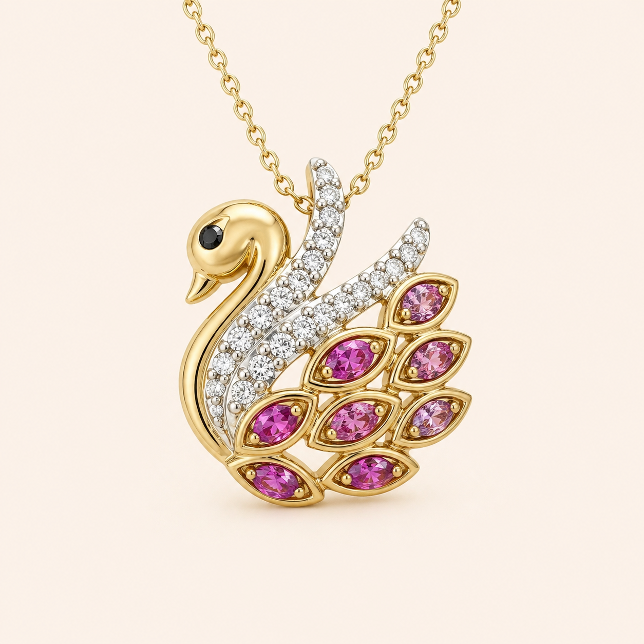 Pink Feathered Swan Necklace KALLATI