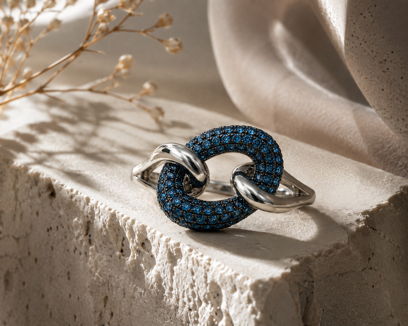 Blue Diamond Open Link Chain Ring blue diamond