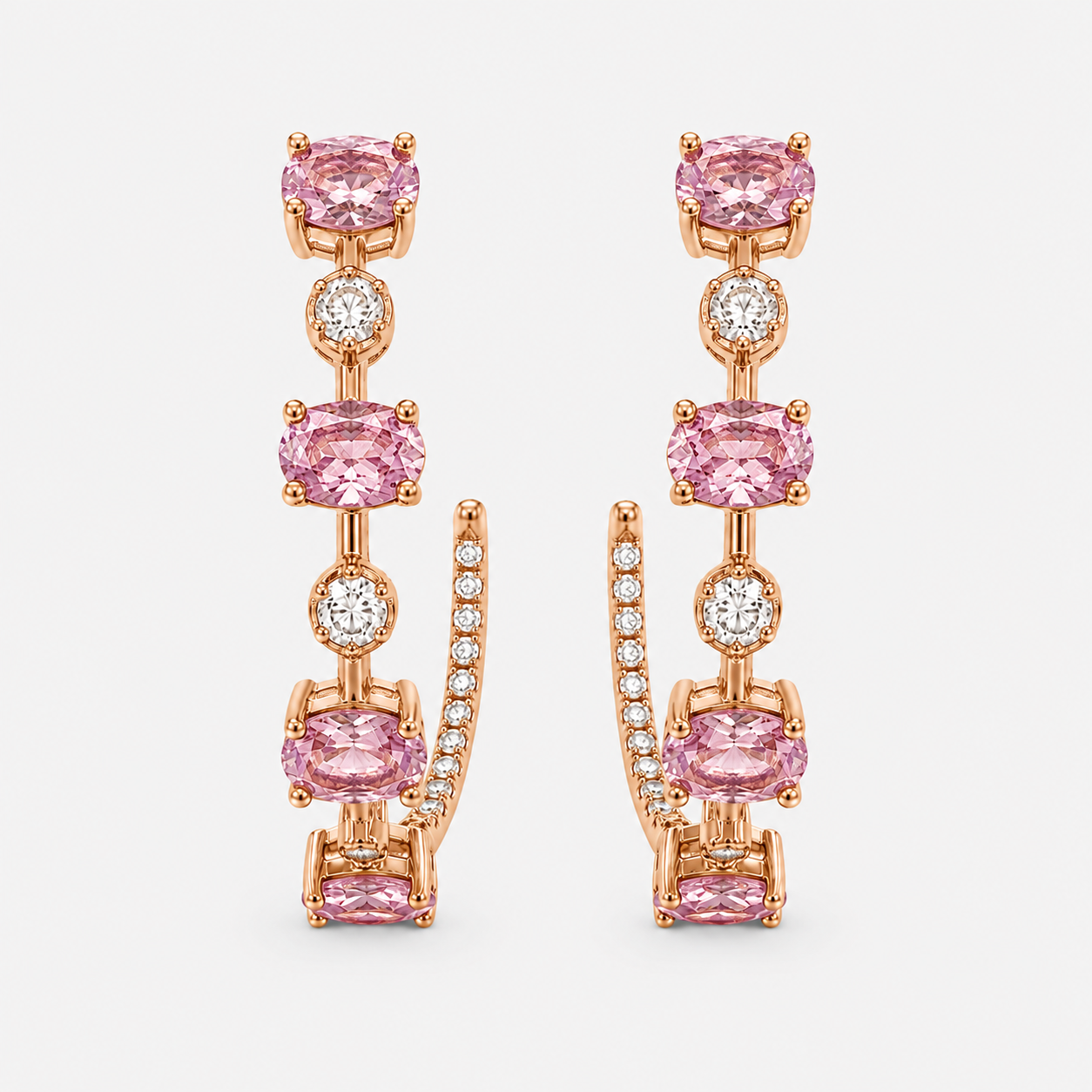Oval Pink Sapphire & Diamond Hoops Pink Sapphire