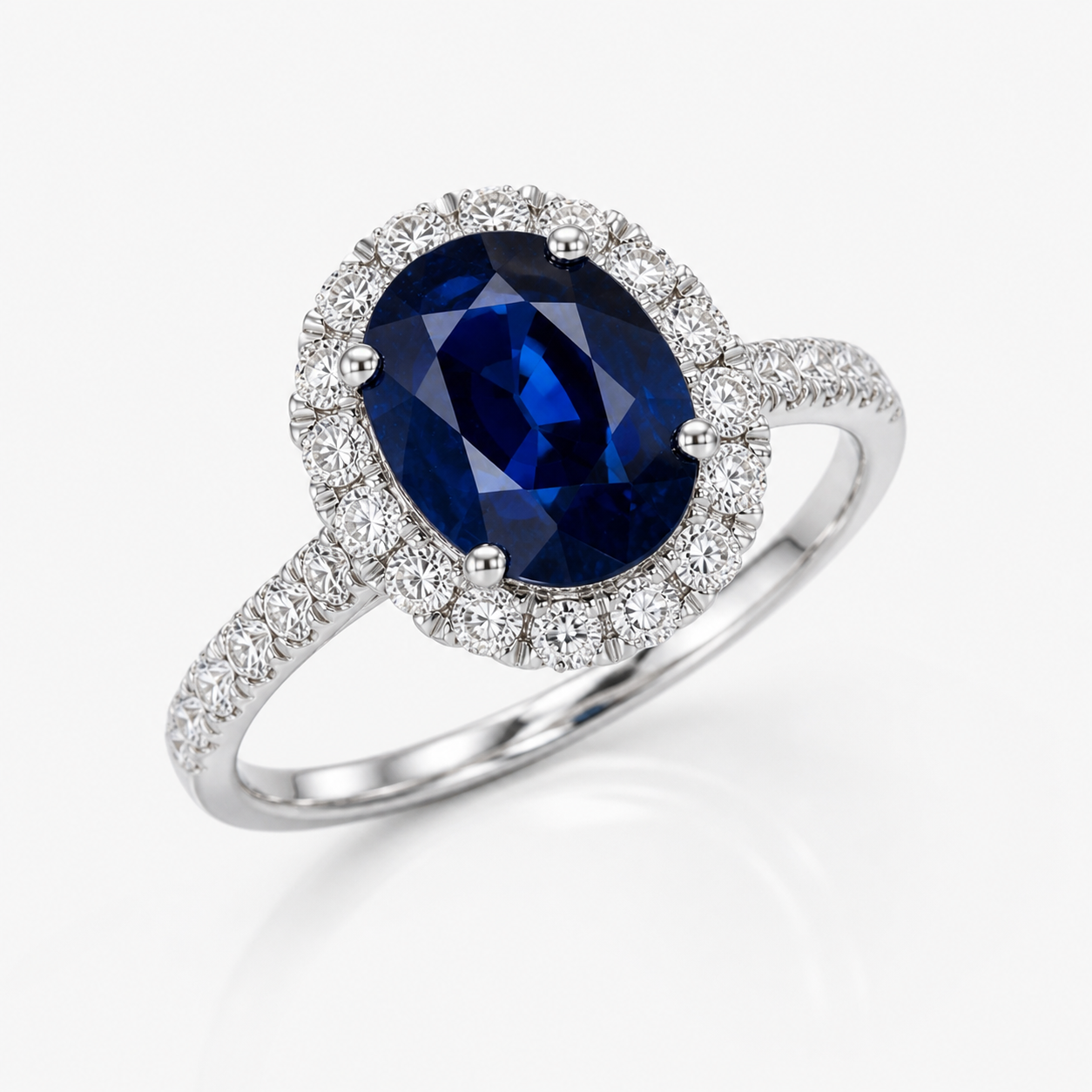 Round Blue Sapphire and White Diamond Ring Blue Sapphire
