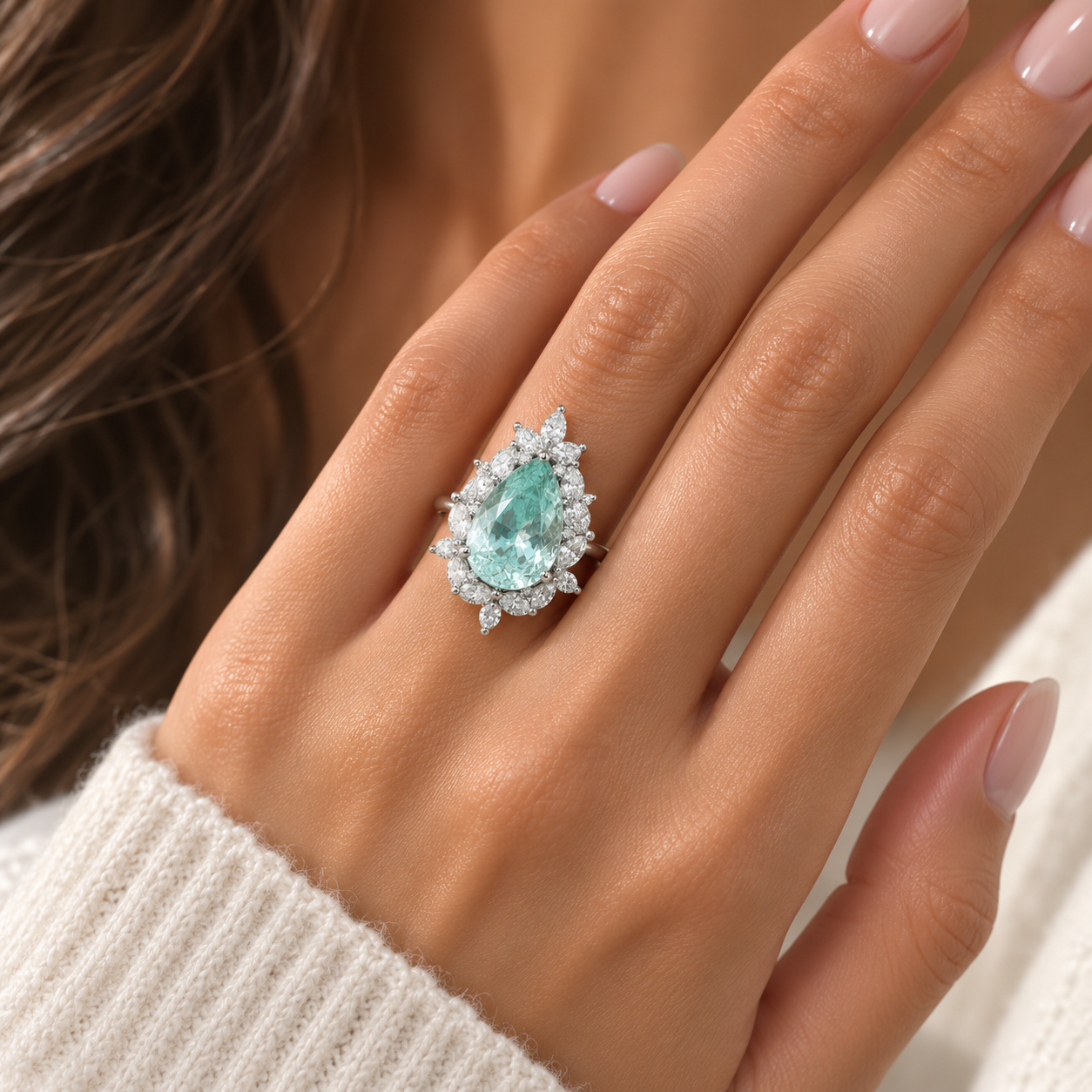 Ice Queen Pear Paraiba & Diamond Ring KALLATI