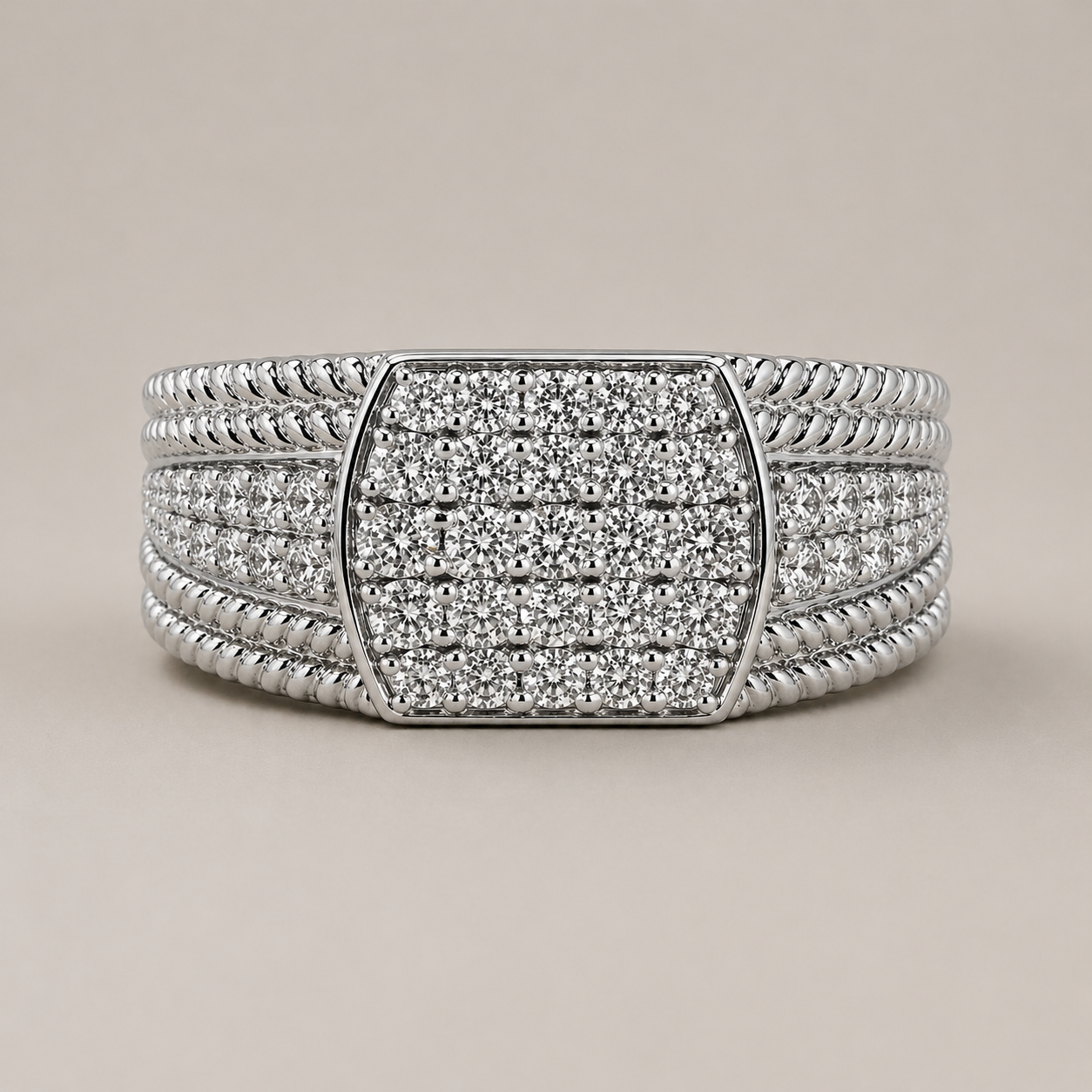 Men's Bold Pave Diamond Signet Ring White Diamond