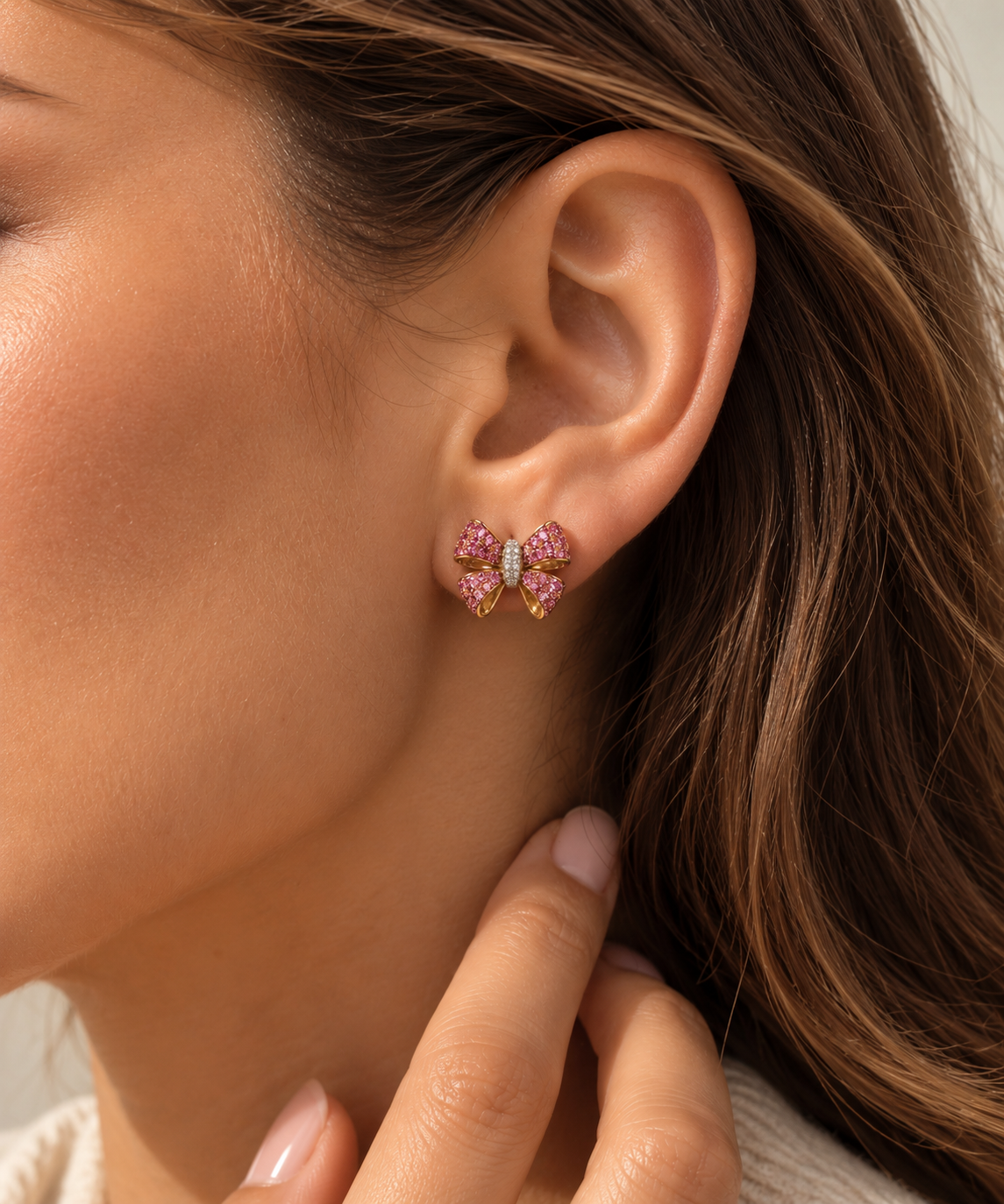 Pink Ribbon Sapphire & Diamond Studs