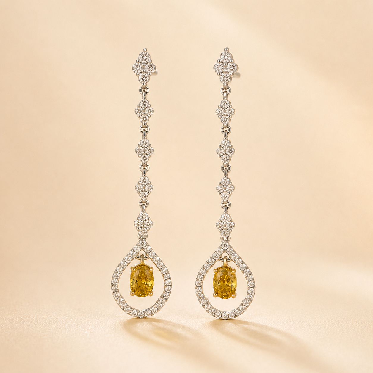 Yellow & White Diamond Tennis Earrings Yellow Diamond