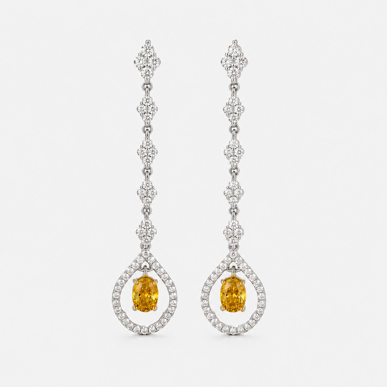 Yellow & White Diamond Tennis Earrings Yellow Diamond