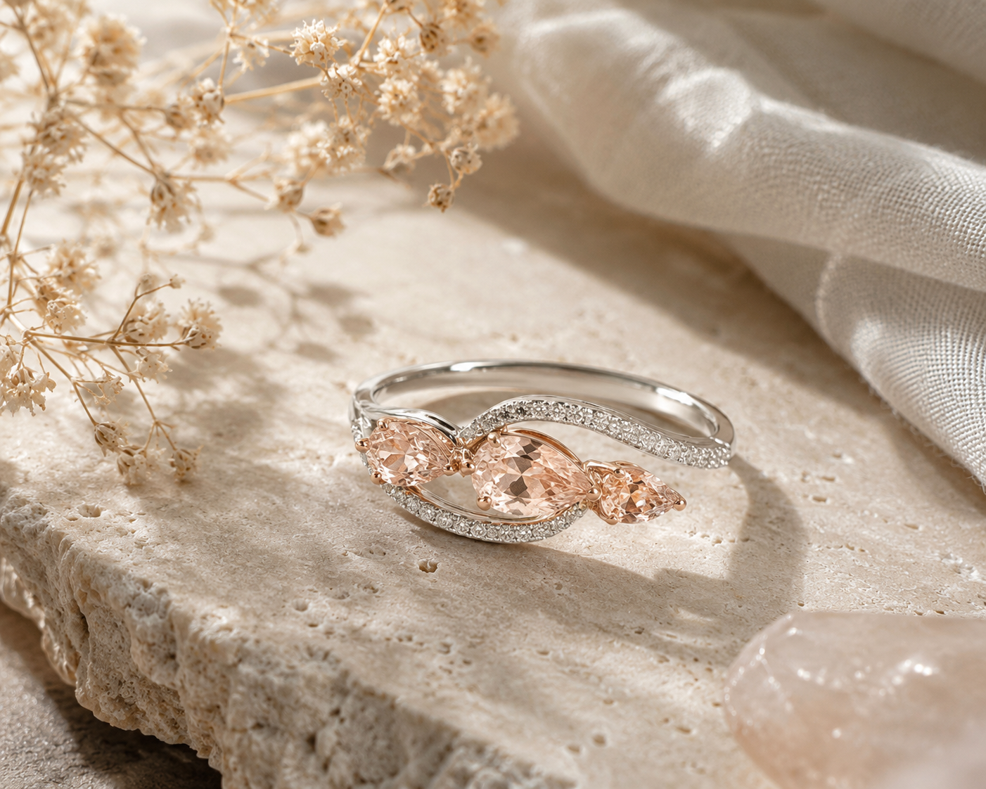 Twisting Tear Drop Morganite Band Morganite