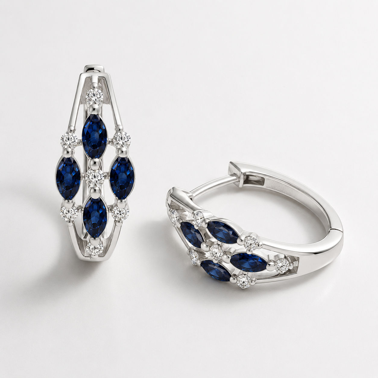 Shimmering Rainfall Sapphire Hoops