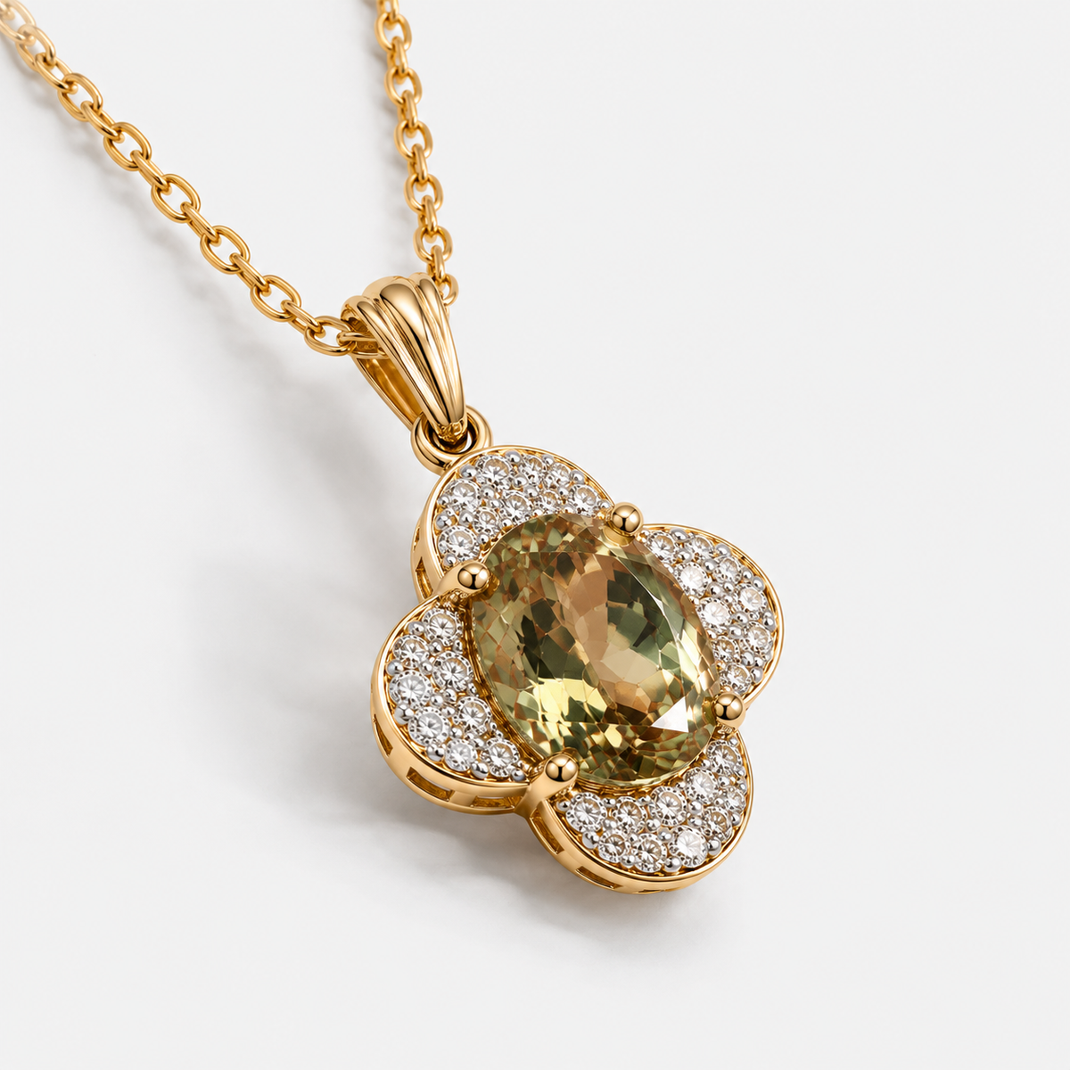 Csarite Clover & Diamond Necklace