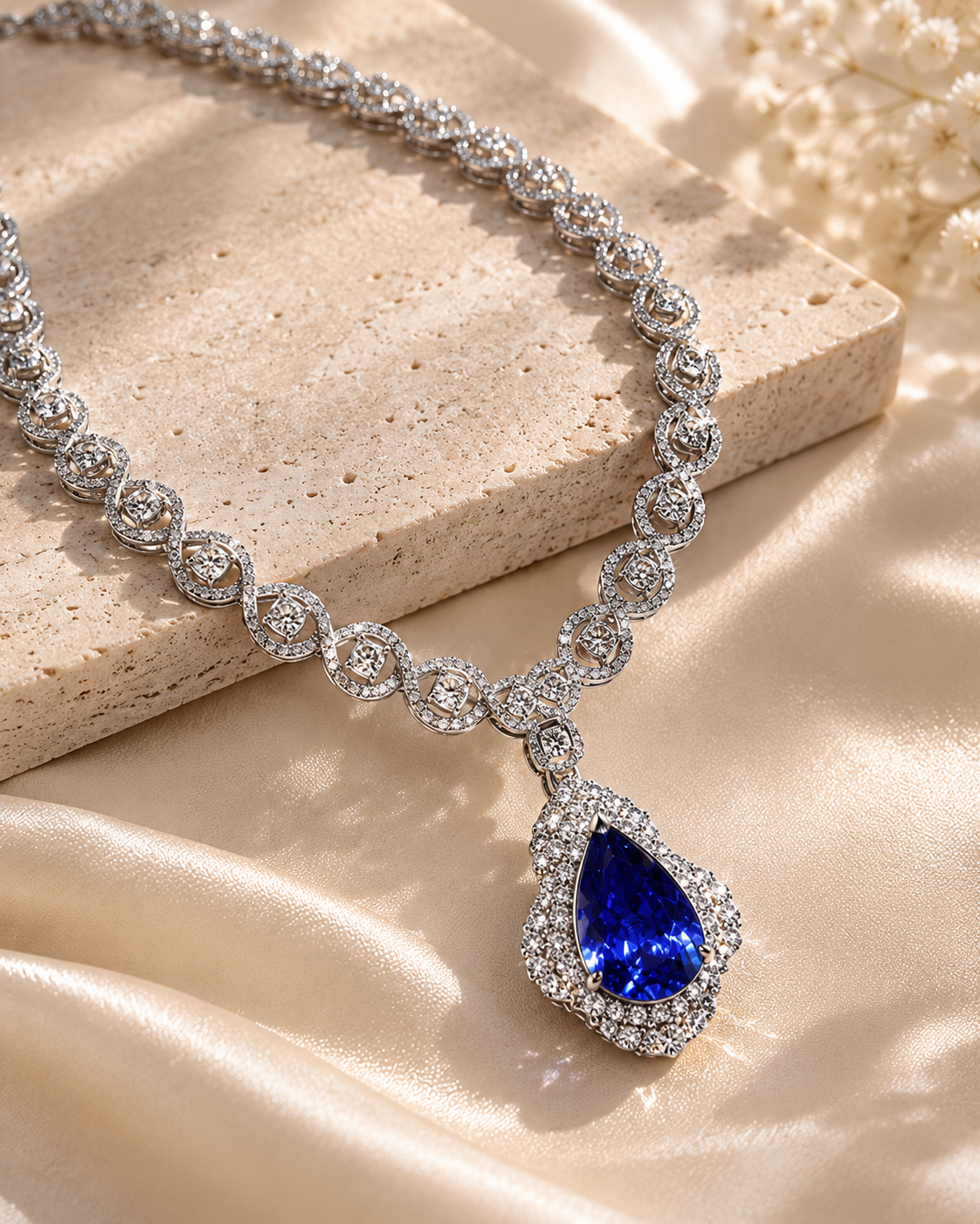 GIA Tanzanite & Diamond Tennis Necklace