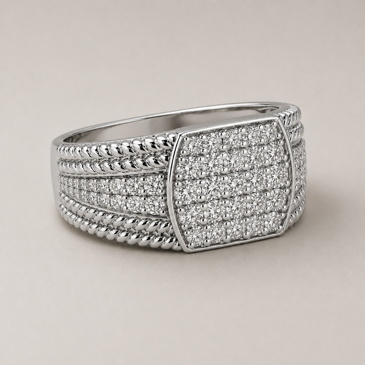Men's Bold Pave Diamond Signet Ring White Diamond