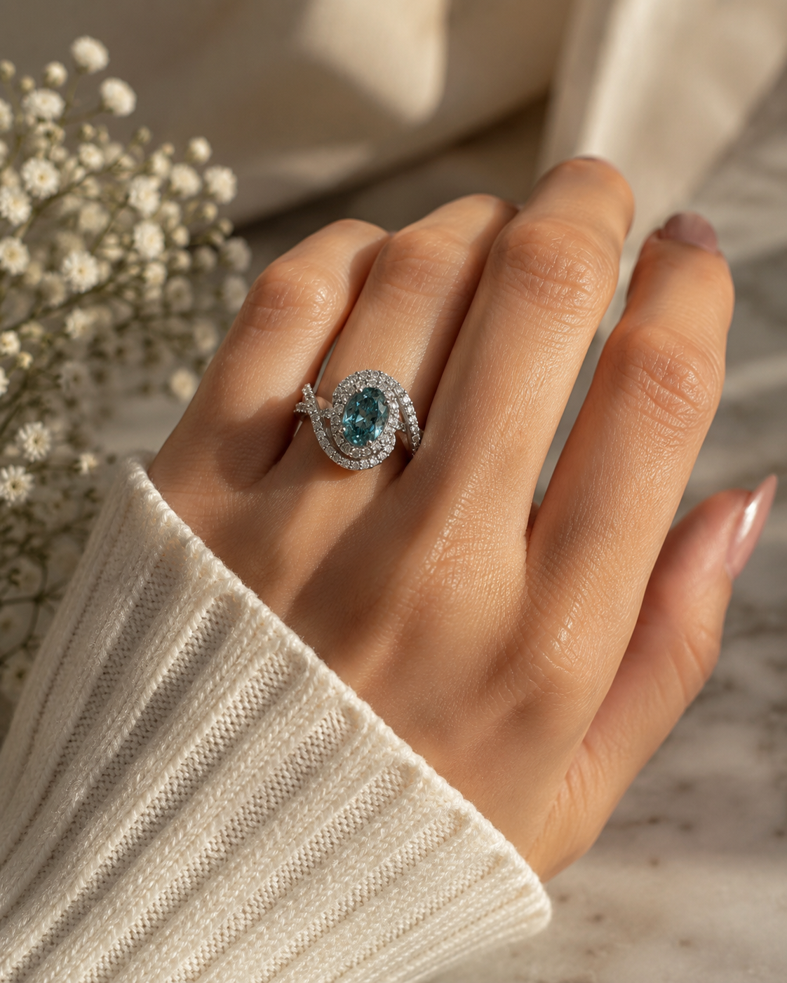 Certified Swirl Blue & White Dia Ring