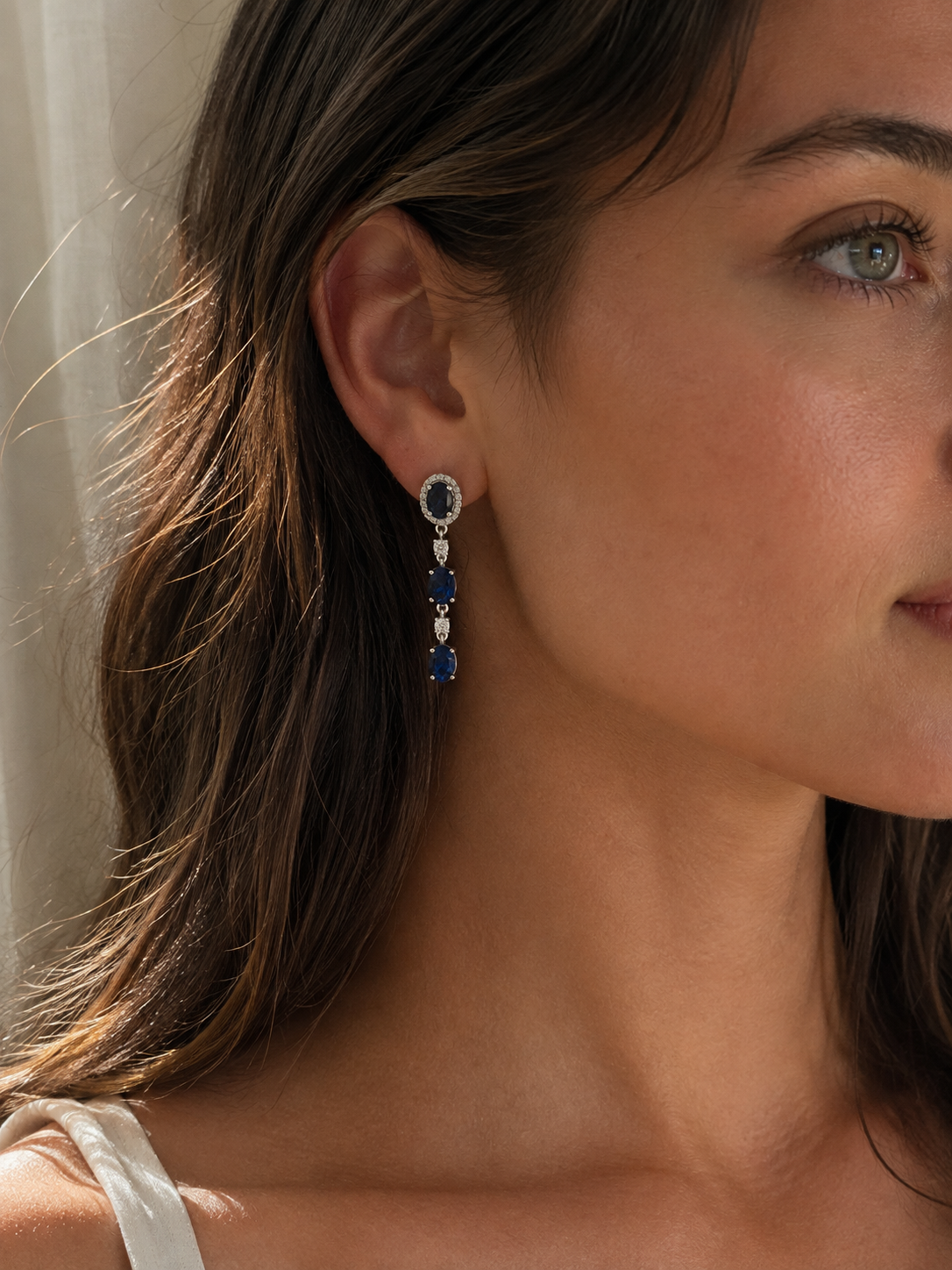 Oval Blue Sapphire & Diamond Dangles