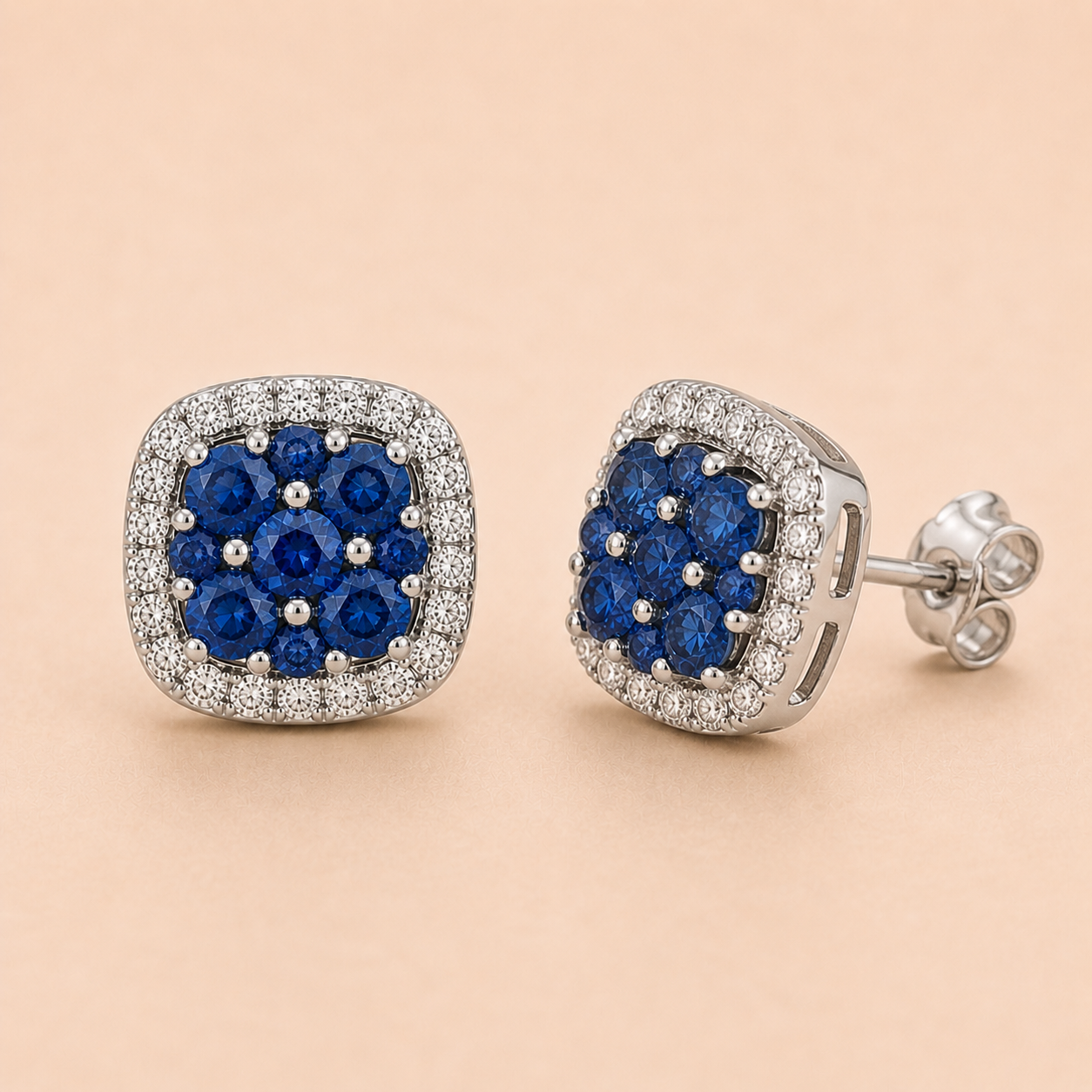 Blue Sapphire Mosaic Stud Earrings Blue Sapphire