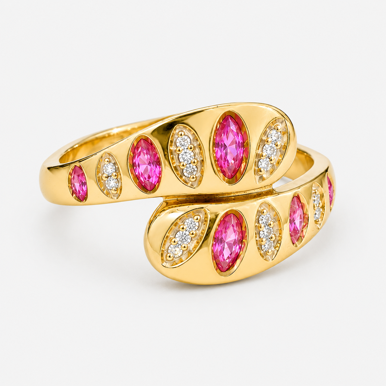 Marquise Pink Sapphire & Diamond Wrap around Ring Pink Sapphire