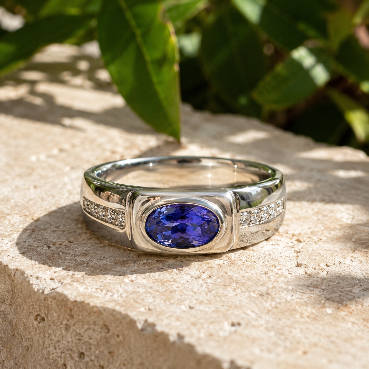 Large Violet Oasis Men's Ring Tanzanite